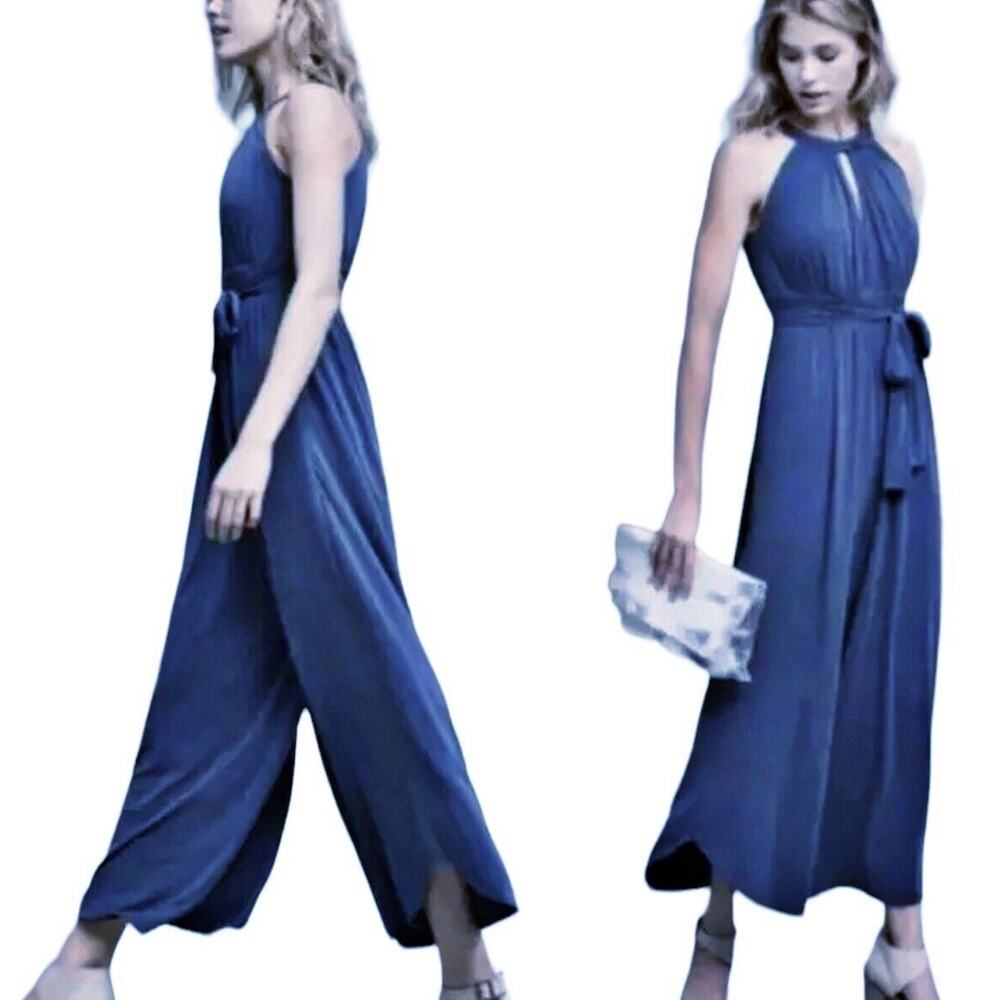 Anthropologie Moulinette Soeurs Blue Eremita Halter Wide Leg Jumpsuit Size M